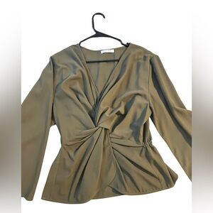 FAVLUX Green Wrap Tie Front Blouse